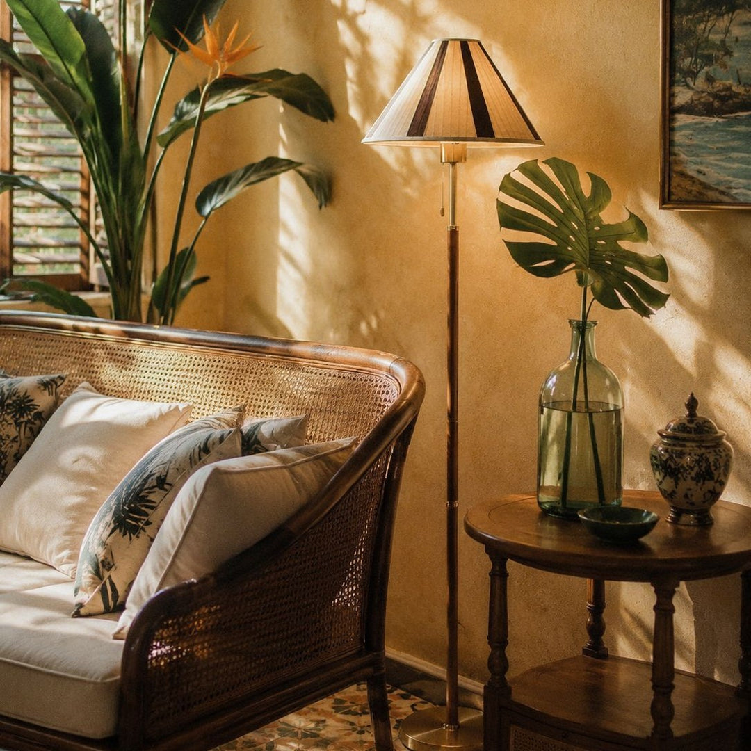 Retro-inspired wooden floor lamp