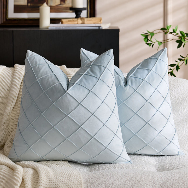 Quilted Diamond Velvet Throw Pillow Cover with Hidden Zipper and Plush Insert Support