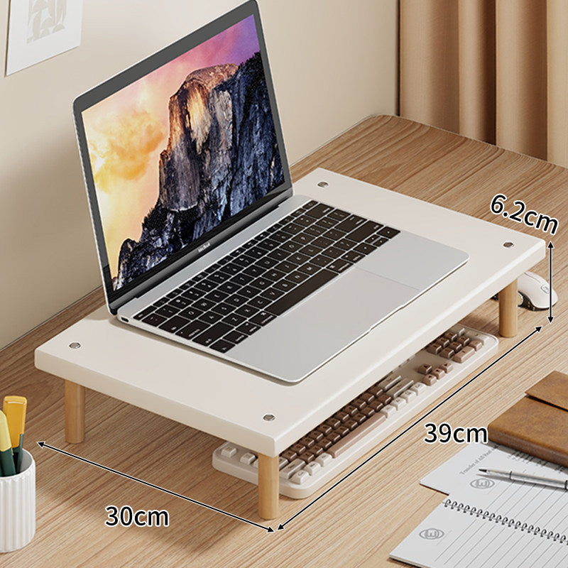 Compact Desktop Laptop and Monitor Riser with Under-Keyboard Storage and Wood Legs
