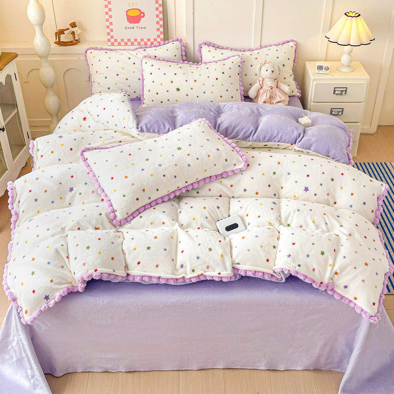 Plush Floral Print Bedding Set