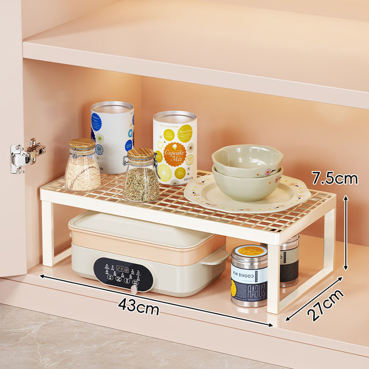 Metal Mesh Cabinet Shelf Riser with Grid Top and Open Frame for Kitchen Storage