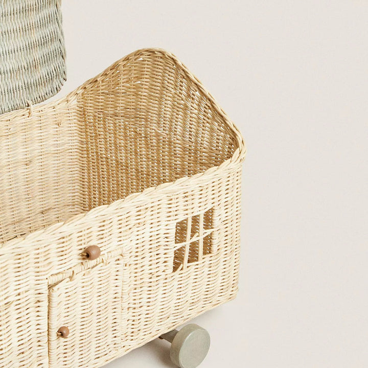 Handcrafted storage basket in house design