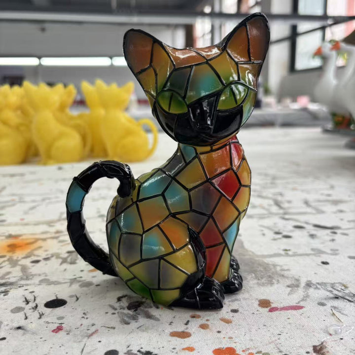 Decorative cat figurine in mosaic design