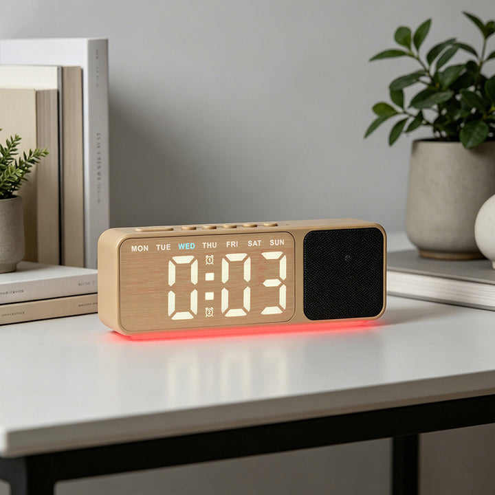 Digital LED alarm clock with multicolor lighting