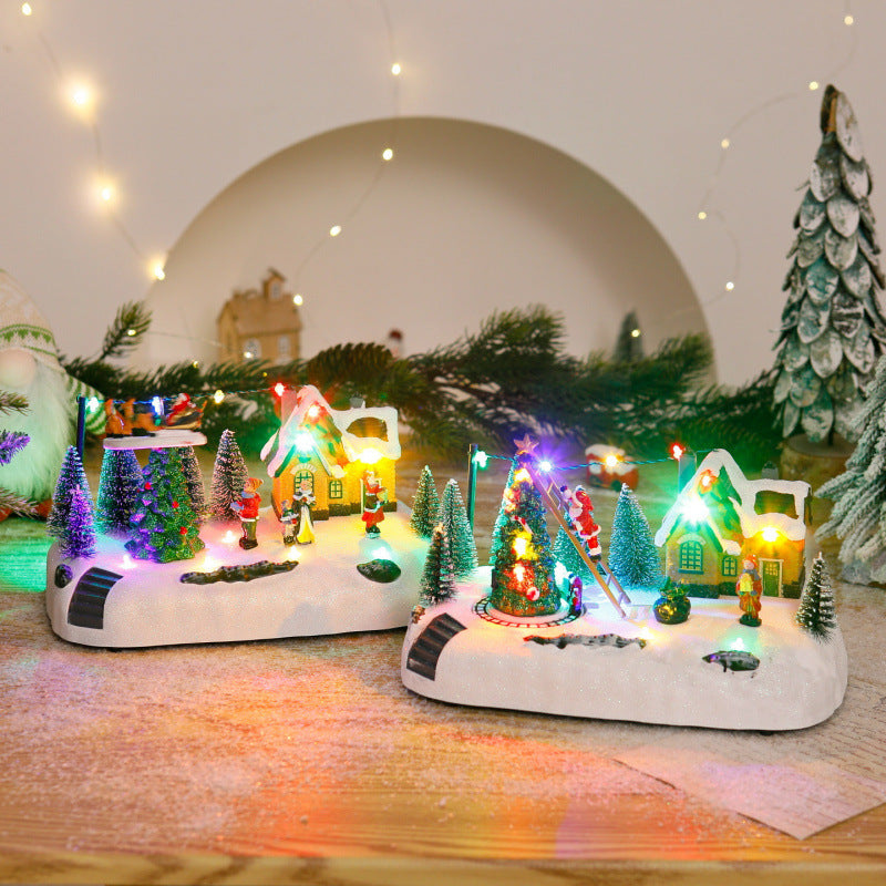 Shopping center Christmas village with luminous figures