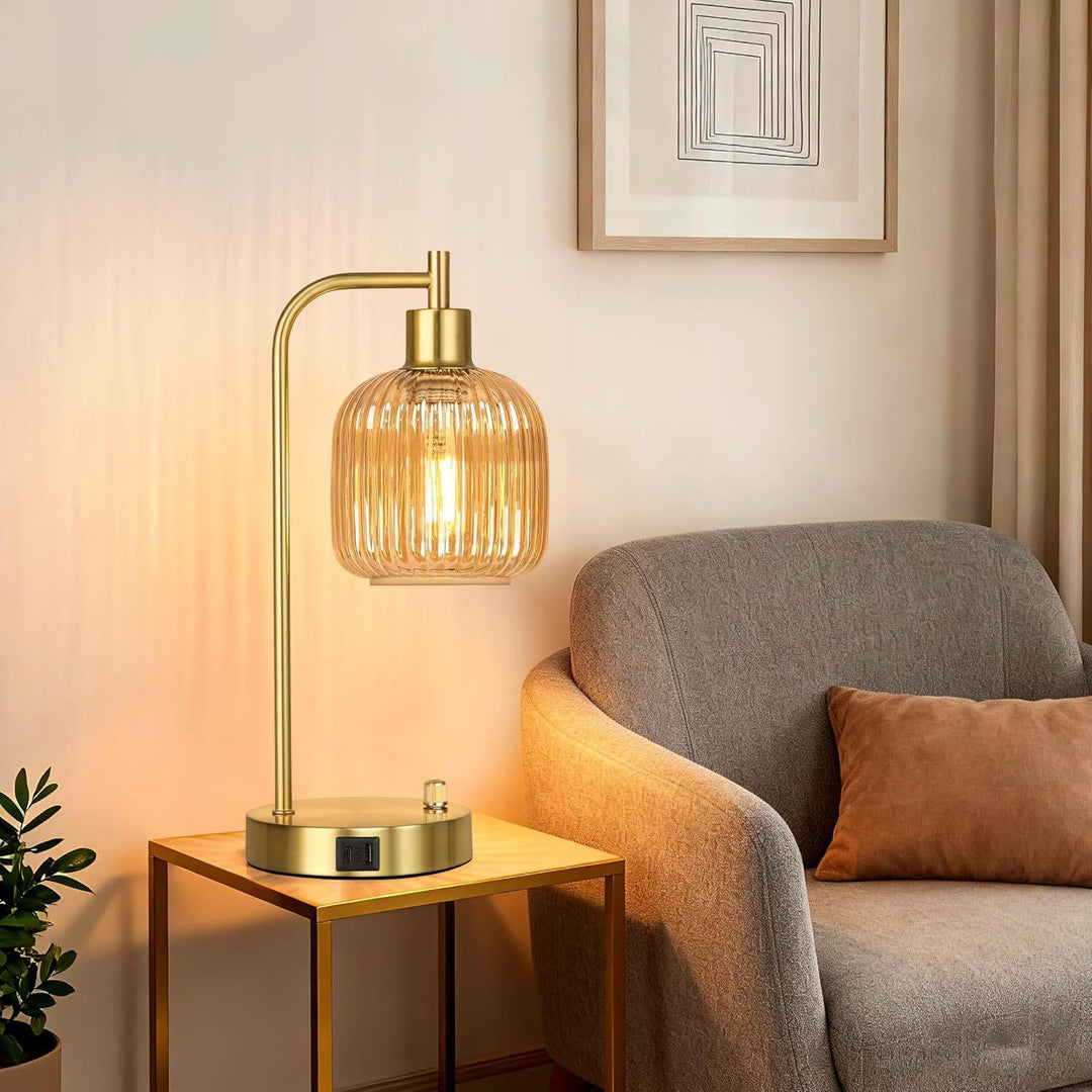 Modern glass table lamp with USB charging port