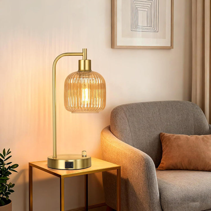 Modern glass table lamp with USB charging port