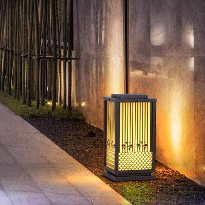 Outdoor Solar Lantern Path Light with Decorative Frosted Glass Panels