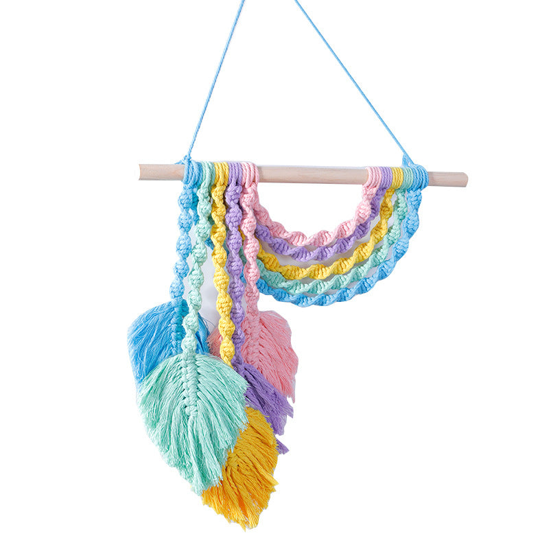 Macramé wall decoration with colorful fringe