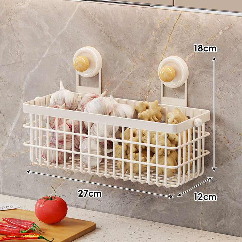 Adhesive Suction Ventilated Wire Kitchen Produce & Spice Basket