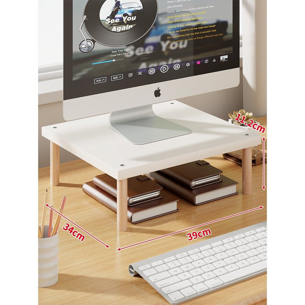 Elevated Wooden-Leg Monitor Riser with Under-Shelf Storage