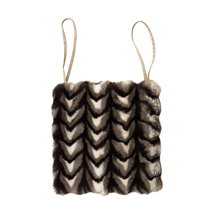 Fur Crop Top with Spaghetti Straps and Textured Zigzag Pattern