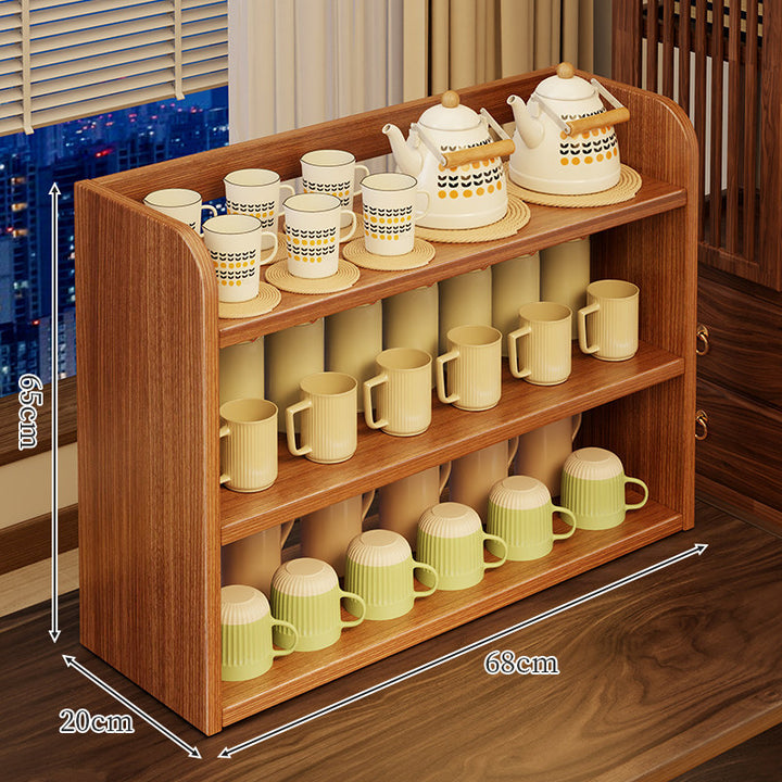 Three-Tier Wooden Cup and Mug Organizer Display Shelf for Countertop