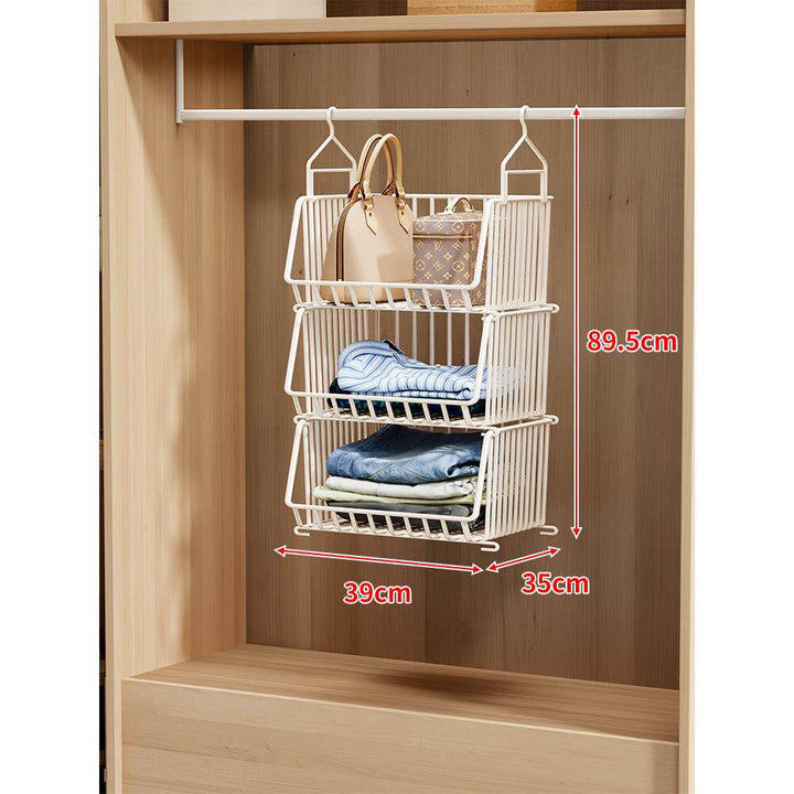 Over-Rod Double Tier Hanging Closet Wire Basket Organizer with Removable Baskets
