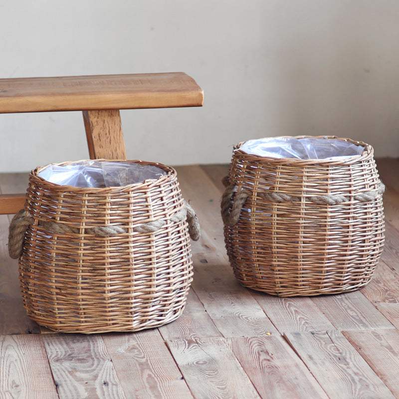 Rustic storage basket with hemp handles