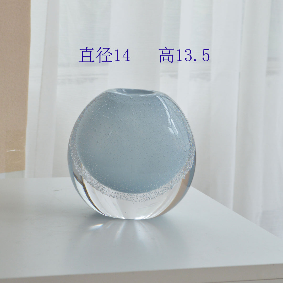 Hand-Blown Bubble-Encased Oval Decorative Glass Bud Vase Set