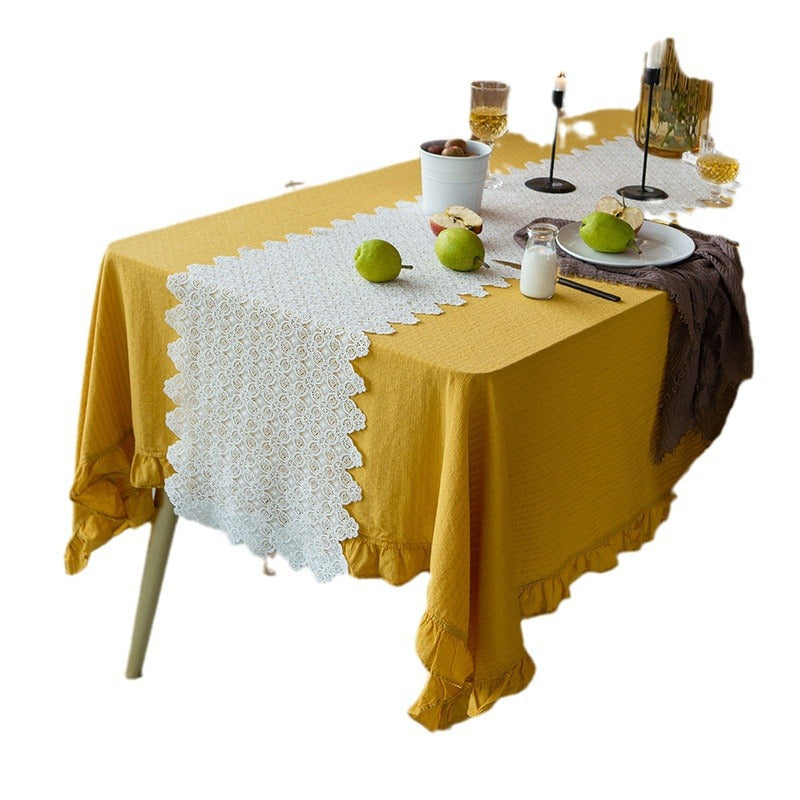 Light cotton gauze tablecloth with frill and natural structure