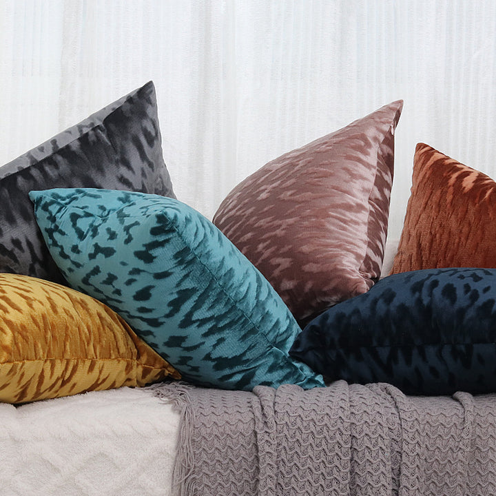 Plush Textured Velvet Square Throw Pillow Covers with Embossed Animal-Effect Jacquard