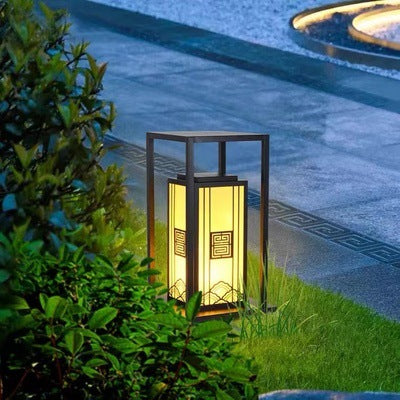Outdoor Solar Lantern Path Light with Decorative Frosted Glass Panels