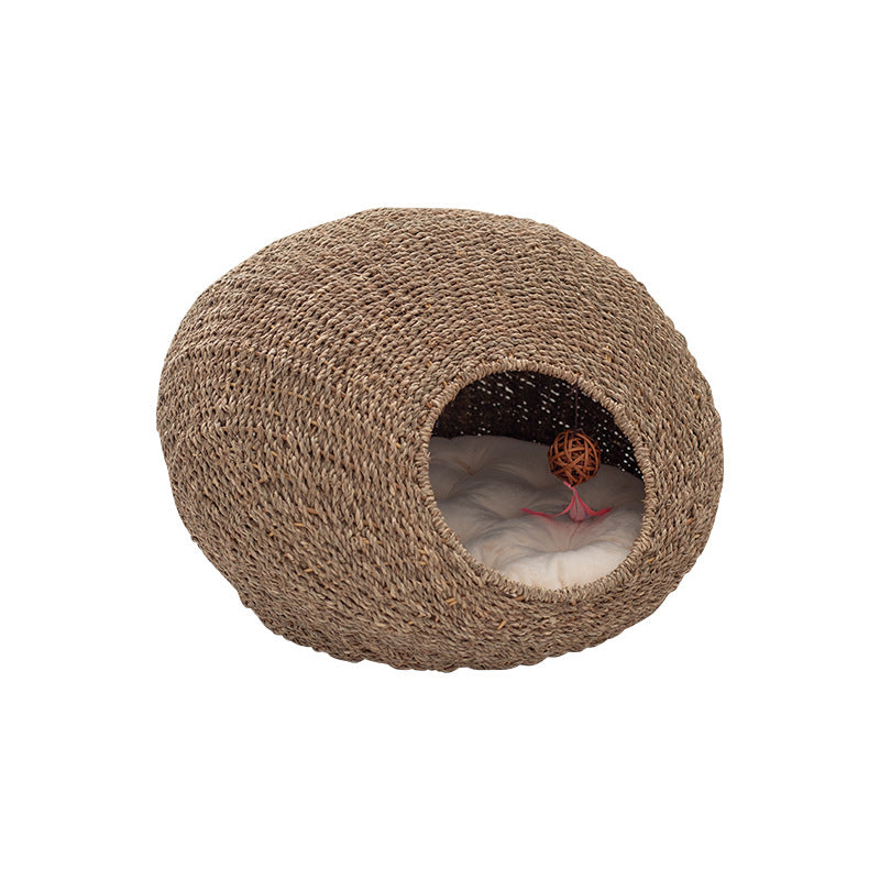 Handmade cat cave made from natural rattan