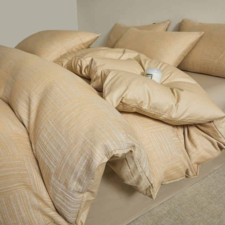Embroidered Leaf Print Duvet Cover Set