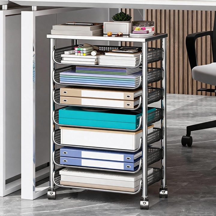 Multi-Drawer Mobile Mesh File and Office Organizer Cart with Locking Casters