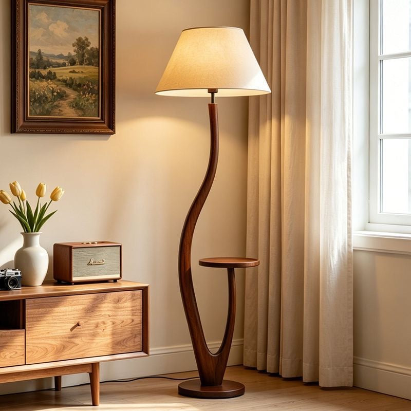 Artistic sculptural floor lamp with integrated side table