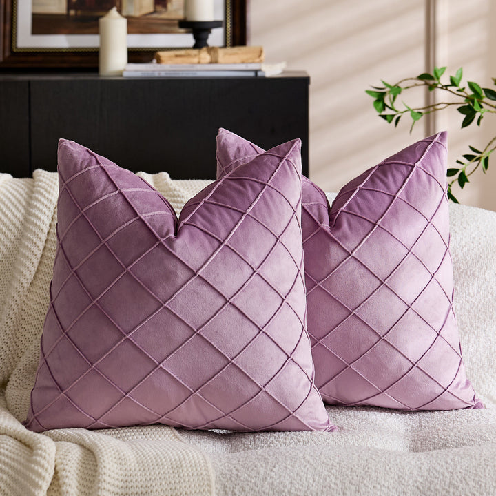 Quilted Diamond Velvet Throw Pillow Cover with Hidden Zipper and Plush Insert Support