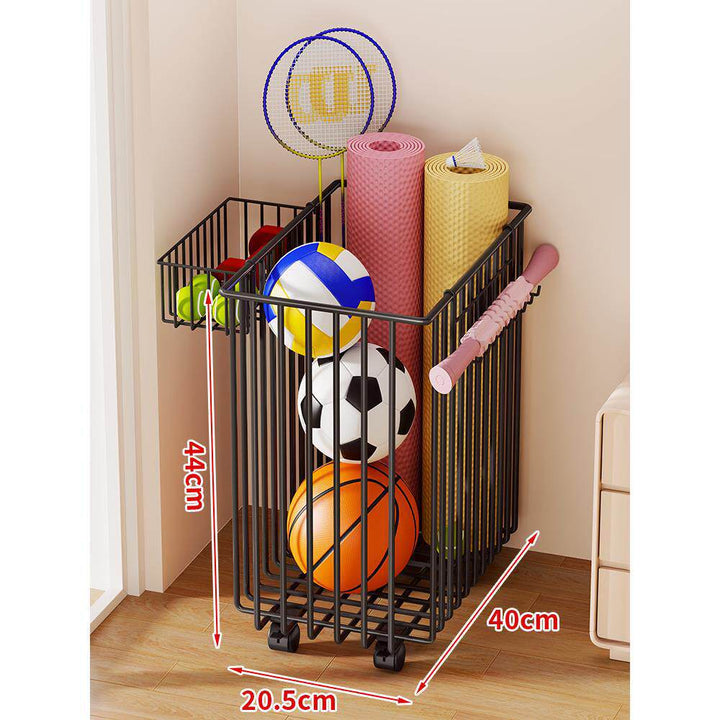 Narrow Mobile Wire Sports Gear Storage Cart for Balls and Yoga Mats with Casters