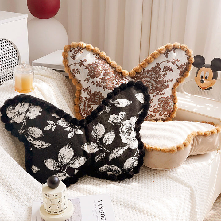 Artistic Floral Butterfly Shaped Throw Pillow