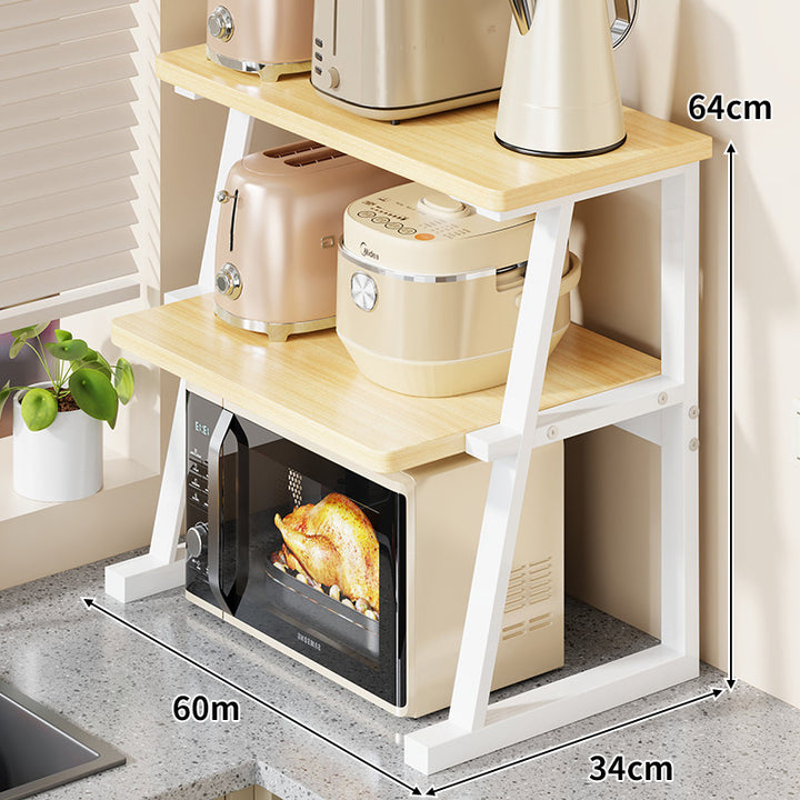 Compact Two-Tier Kitchen Microwave and Appliance Stand with Heat-Resistant Top and Open Lower Storage