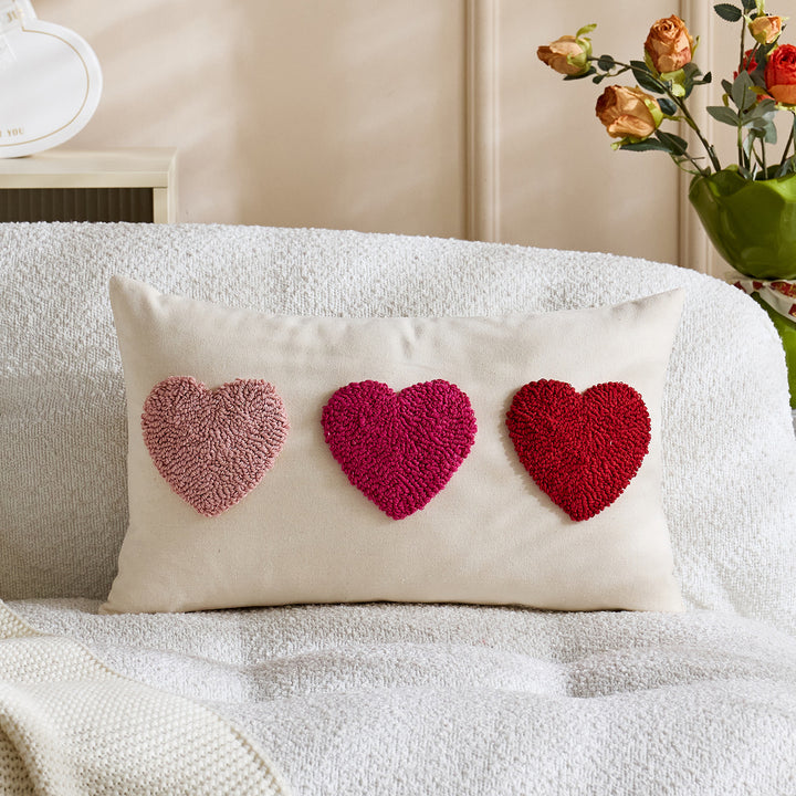 Handcrafted Tufted Heart-Pattern Lumbar Throw Pillow Cover