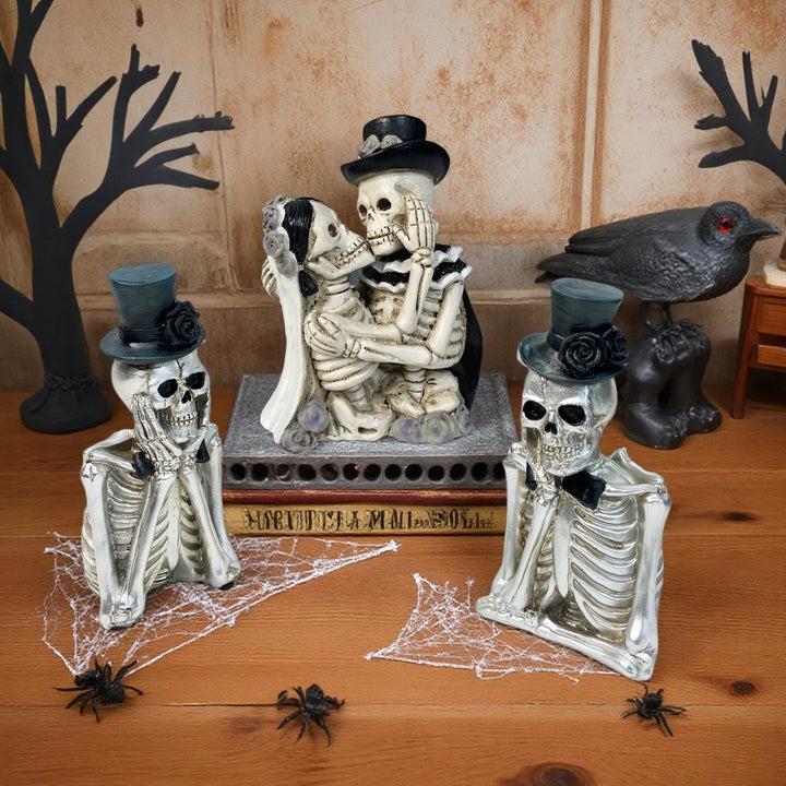 Stylish skeleton figure with top hat and black rose