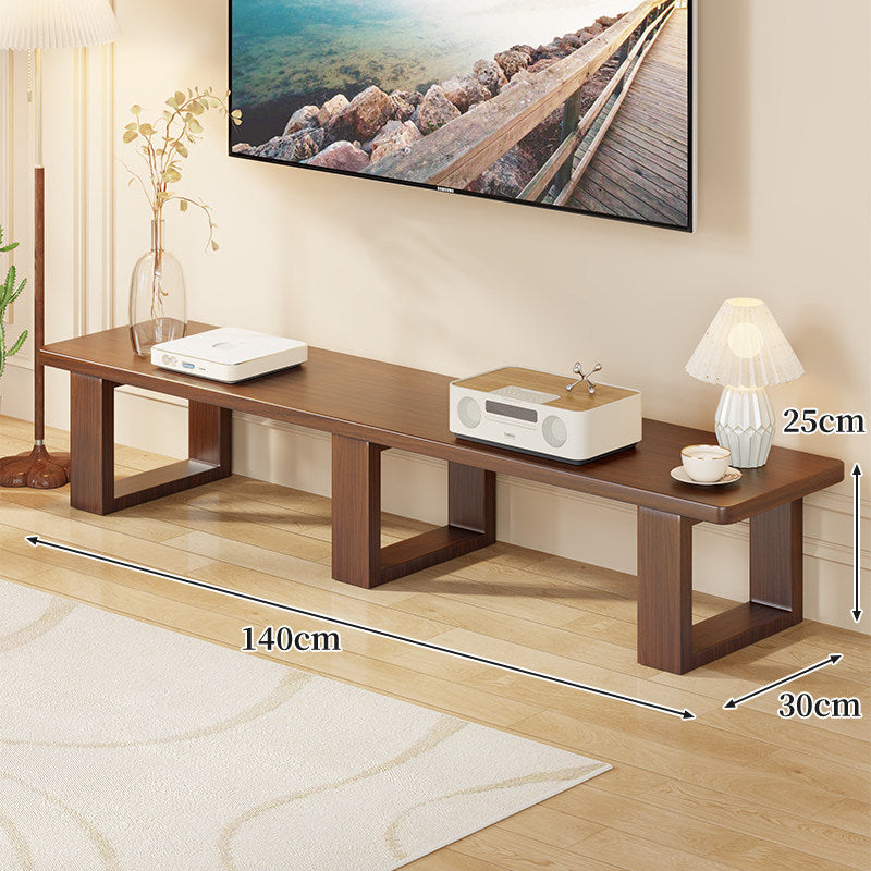 Low Solid Wood TV Media Console Bench with Open Rectangular Legs
