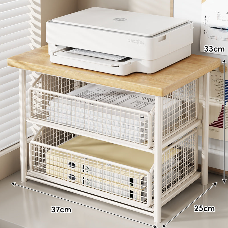 Desktop Printer & Office Equipment Riser with Wooden Top and Sliding Mesh Drawer
