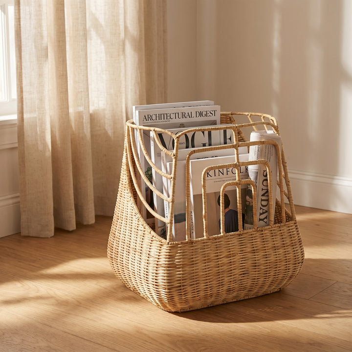 Handcrafted storage basket with curved design