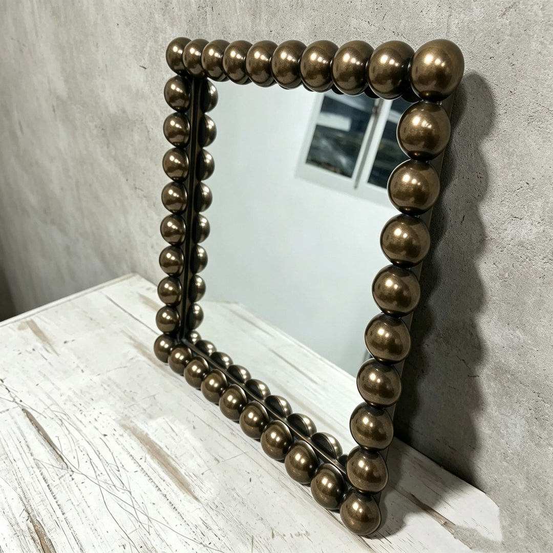 Decorative Square Wall Mirror with Beaded Frame