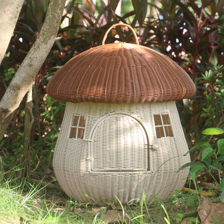 Playful cat basket in mushroom design