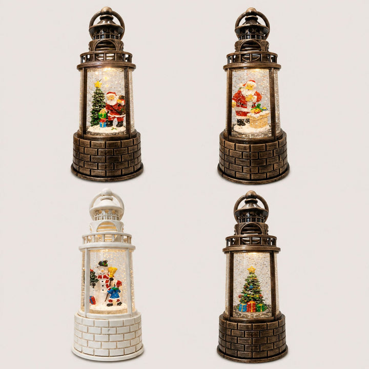 Nostalgic snow lantern with moving snowman scene