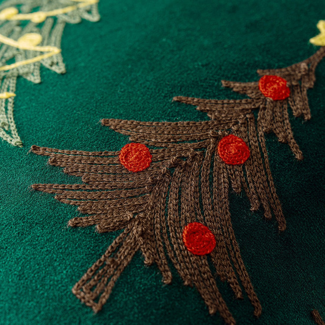 Embroidered Christmas Tree Square Throw Pillow Cover with Whipstitch Edge