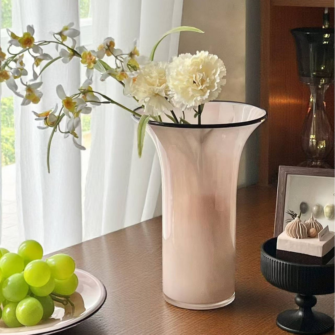 Hand-Blown Trumpet-Shaped Tall Tabletop Vase with Flared Lip