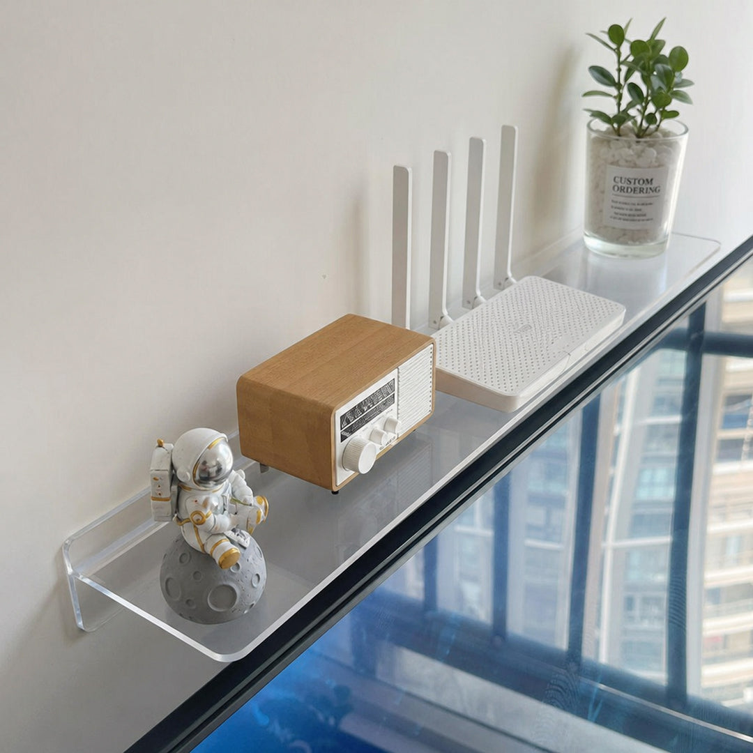 Clear Acrylic TV-Edge Corner Shelf for Small Plants and Remote Organizer