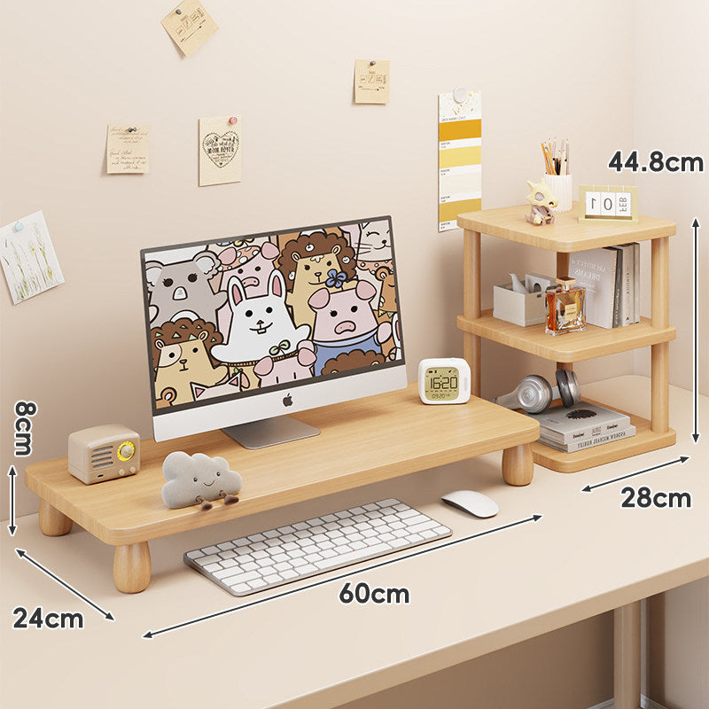 Solid Wood Low-Profile Monitor and Display Riser with Rounded Peg Legs and Keyboard Slide-Out Space