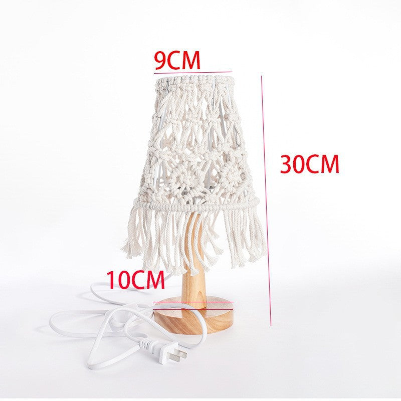Macramé Table Lamp with Natural Wooden Base
