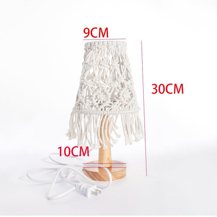 Macramé Table Lamp with Natural Wooden Base