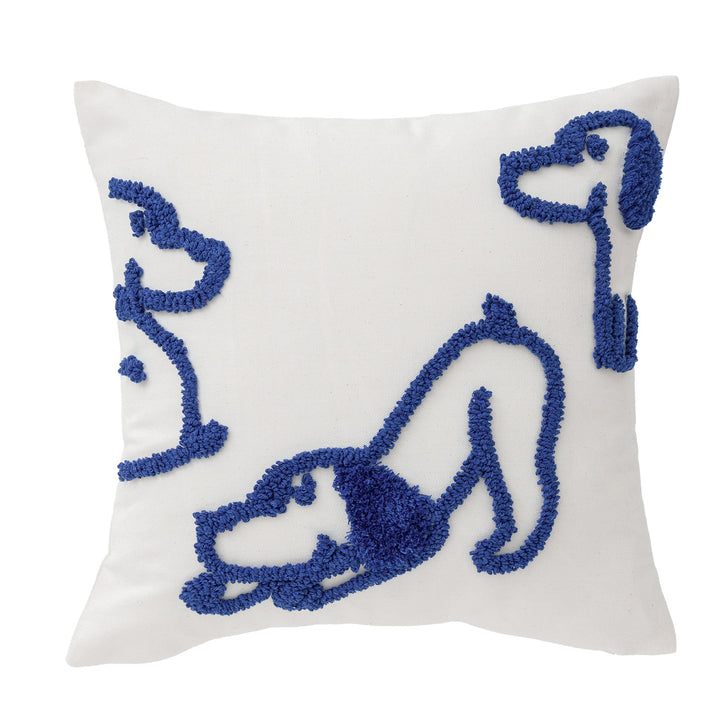Rectangular decorative lumbar pillow with hand-tufted dog motif made of cotton blend