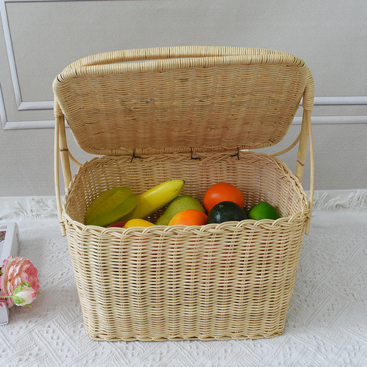 Handcrafted Woven Picnic Basket with Side Drink Holders