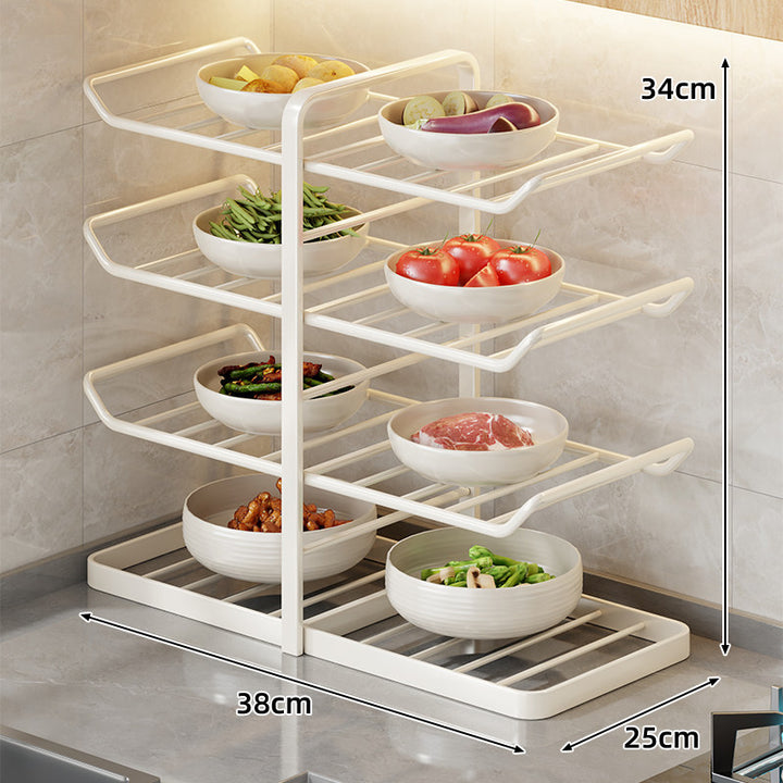 Multi-Tier Vertical Countertop Rack for Bowls with Drip Tray & Slanted Shelf Design