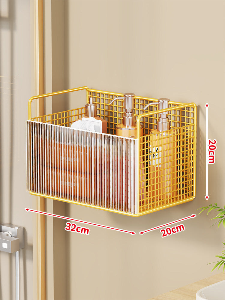 Wall-mounted Mesh Bathroom Organizer with Clear Ribbed Front Panel