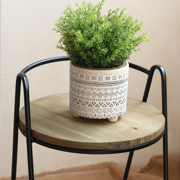 More modern stool with wooden seat
